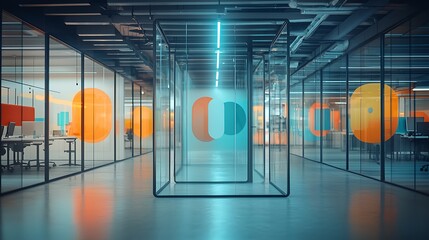 Modern, transparent office space with vibrant accents