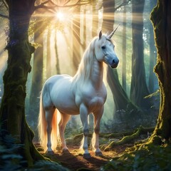 Magical Unicorn in Enchanted Forest