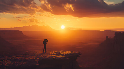 Obraz premium Photographer shooting sunset silhouette with camer
