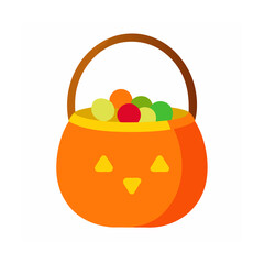 Halloween Pumpkin Basket Vector  Ghost Candy Treats on White Background