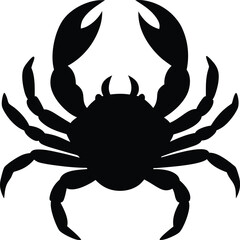 silhouette of a crab with claws raised on white background