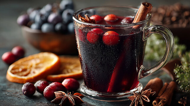 Ultra clear image of mug with steaming mulled wine — ideal gastronomic concept for winter campaigns and recipes.
