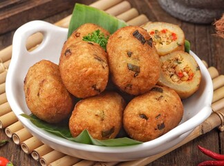 Combro is made from grated cassava which is shaped round or oval and filled with oncom and chili sauce and then fried.