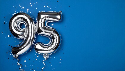 Banner with number 95 balloons on dark blue background with copy space.