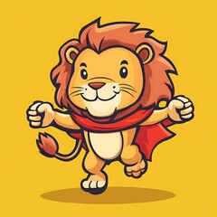 Lion in superhero costume, flying pose, vector style