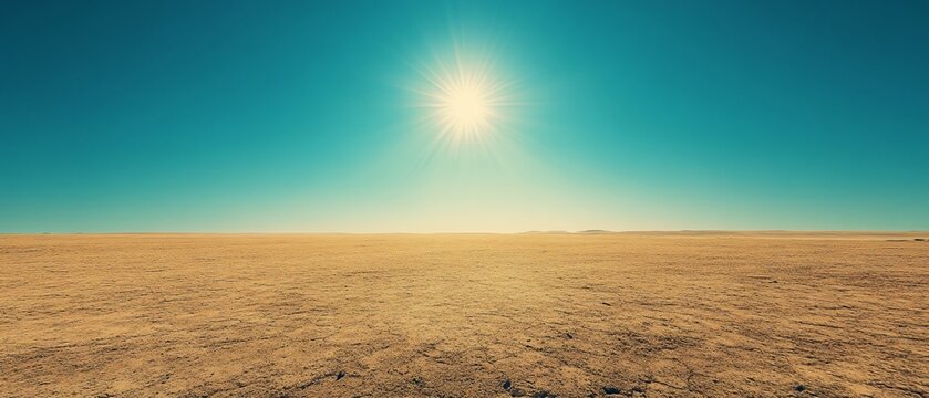 Vast, sun-drenched desert landscape under a vibrant blue sky