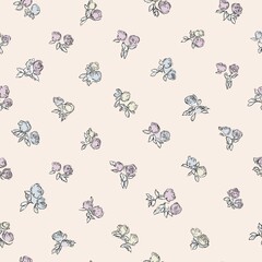 Delicate floral patterns featuring pastel blooms on a soft beige background, perfect for elegant designs.
