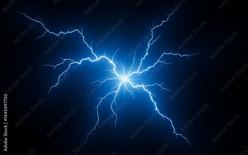 Poster a vibrant blue electrical discharge radiates outwards, creating a striking visual effect against a d