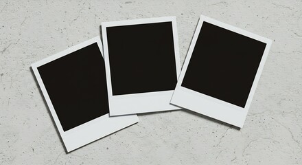 Three Blank Instant Photos on a Grey Textured Concrete Background - Mockup for Memories and Design