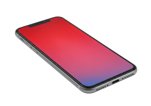 斜め配置の赤と青のグラデーション画面を備えたスマートフォン 透明背景