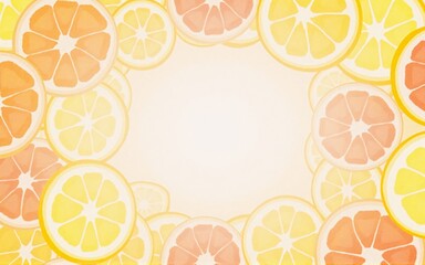 Vibrant citrus slices, lemons and grapefruits, create a sunny, circular frame around a blank space, perfect for text or design.