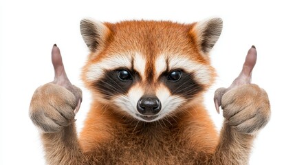 Obraz premium Happy raccoon giving thumbs up gesture in bright studio setting