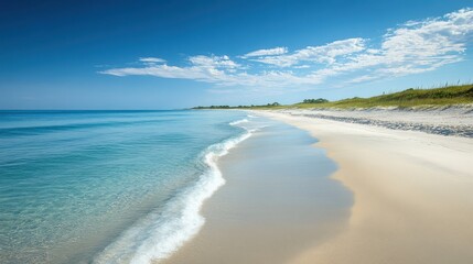 Obraz premium Beach scene with gentle waves and clear blue sky