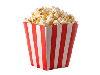 Tasty popcorn in a red white striped box isolated on white background PNG