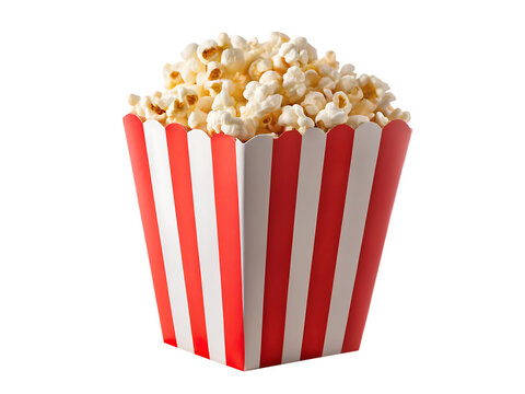 Tasty popcorn in a red white striped box isolated on white background PNG