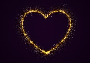 A golden heart shape outlined by sparkling particles on a dark purple gradient background design element