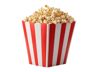 Tasty popcorn in a red white striped box isolated on white background PNG