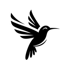 Obraz premium Hummingbird in Flight: Elegant Black and White Bird Silhouette Vector Graphic