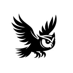 Majestic Owl in Flight: Black and White Bird Silhouette