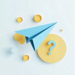Paper plane and question mark concept on white background