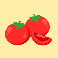 tomato vector illustration with yellow background. Cute vegetable illustration. Healthy food