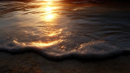 Golden sunset reflecting on the beach waves