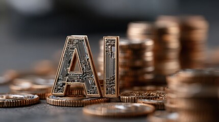 Golden letter resting on a pile of coins symbolizing ai treasury and the concept of artificial capital optimization