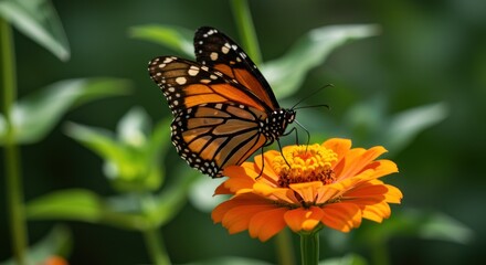 Fototapeta premium Monarch butterfly on orange flower - photo
