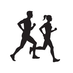silhouette of a young couple running