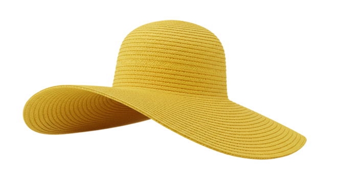 Isolated yellow straw sun hat with a wide brim on a black background offering sun protection and style - Powered by Adobe