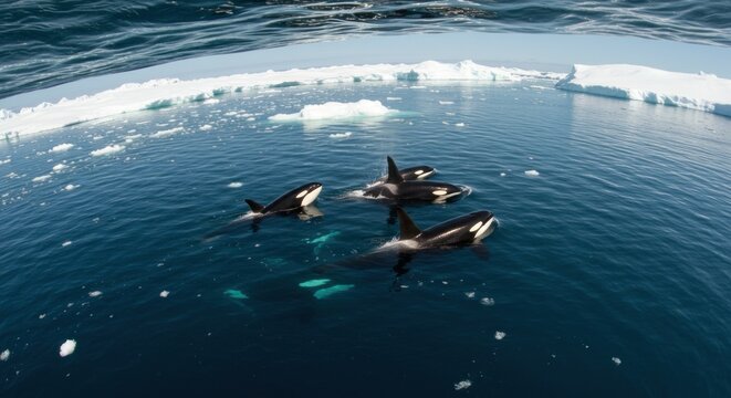 Orcas in Antarctic Waters - Photo