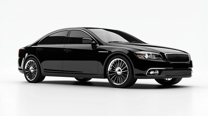 Fototapeta premium Mockup of a generic glossy black modern sedan, front three-quarter view, white background