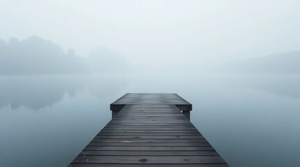 Fototapeta premium Foggy Morning on a Wooden Pier