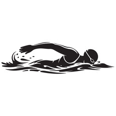 Swimmer Female Front View, Butterfly Swim Vector Black silhouettes. with white background