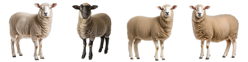 Fototapeta premium Set of a cute lamb standing, isolated on a transparent background.