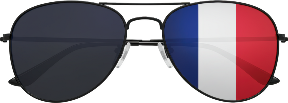 Stylish Black Aviator Sunglasses with French Flag Reflection Summer Fashion Accessory