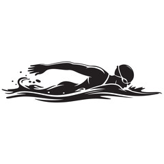 Swimmer Female Front View, Butterfly Swim Vector Black silhouettes. with white background