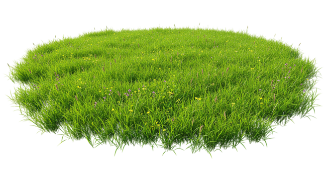 Circular patch of green grass isolated on transparent background, ideal for landscaping mockups, garden design illustrations, eco product branding, and nature-friendly digital content - Powered by Adobe