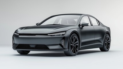 Obraz premium Mockup of a generic glossy Matte Gray modern sedan, front three-quarter view, white background