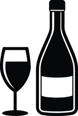 vector wine bottle and glass 