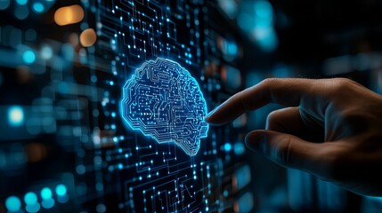 Digital brain interface touched by a finger.