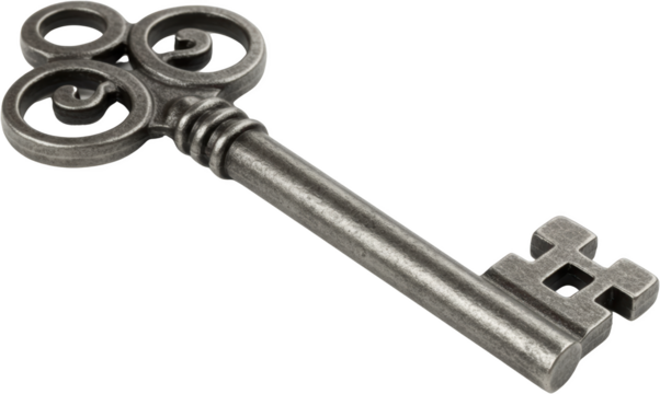 Antique ornate skeleton key vintage metal key detailed close up isolated transparent background