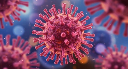 Microscopic 3D Render of a Coronavirus, Detailed View of Viral Structure, Medical Illustration, Infectious Disease, Pandemic, Virology Research