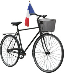 Black Bicycle with French Flag Basket Studio Shot Transportation Cycling
