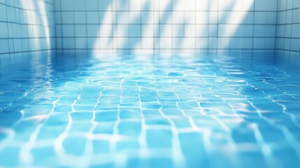 Obraz premium A simple, light blue pool background with tiny blue tiles. Looks like cardboard. 