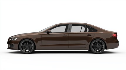 Fototapeta premium Realistic mockup of a modern brown sedan car, side view, isolated on white background