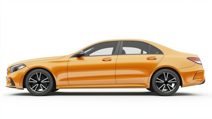 Obraz premium Realistic mockup of a modern orange sedan car, side view, isolated on white background