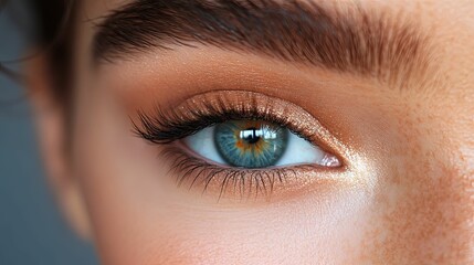 Obraz premium Close-up view of a woman's eye with subtle makeup.