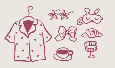 Whimsical sleepover party clipart set,