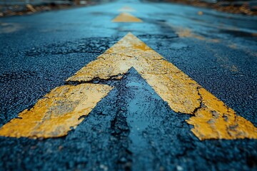 Weathered Double Arrow Road Markings on Worn Asphalt Surface